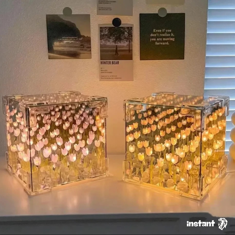 Luminária em Cubo Espelhado Flores de Tulipa